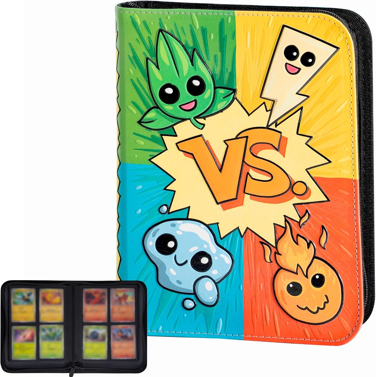 Skiennix 3D Card Binder for Pokémon - Stylish PU Leather Design with Zipper | Holds 160 Cards in 4 Pocket Pages