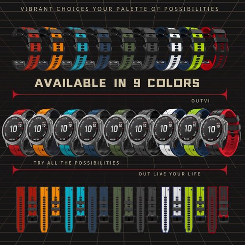 OUTVI 22 quick fit watch band compatible with garmin fenix 5 6 7 pro Solar Epix Pro Gen 2 47mm only Forerunner 935 745 965 955 Sturdy silicone 22mm sport watch bands replacement men BLUE BLACK