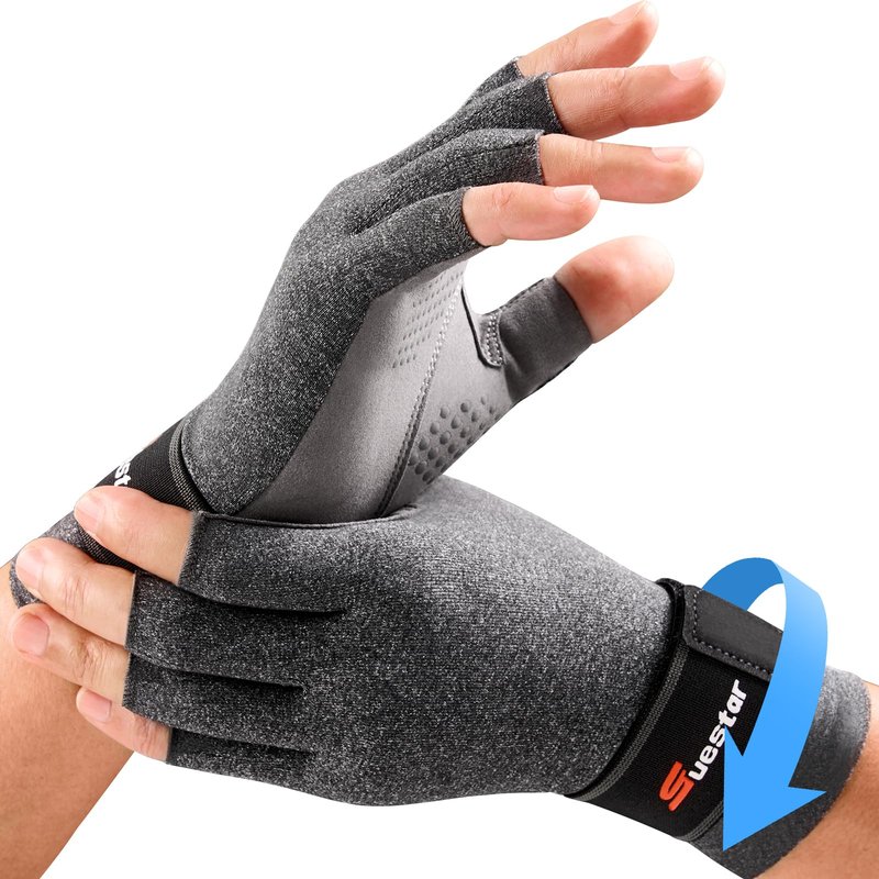 SueStar Arthritis Gloves with Removable Wrist Strap, Strengthen Compression Gloves for Arthritis, Carpal Tunnel Pain Relief, Rheumatoid, Tendonitis, Fingerless Computer for Women(M)