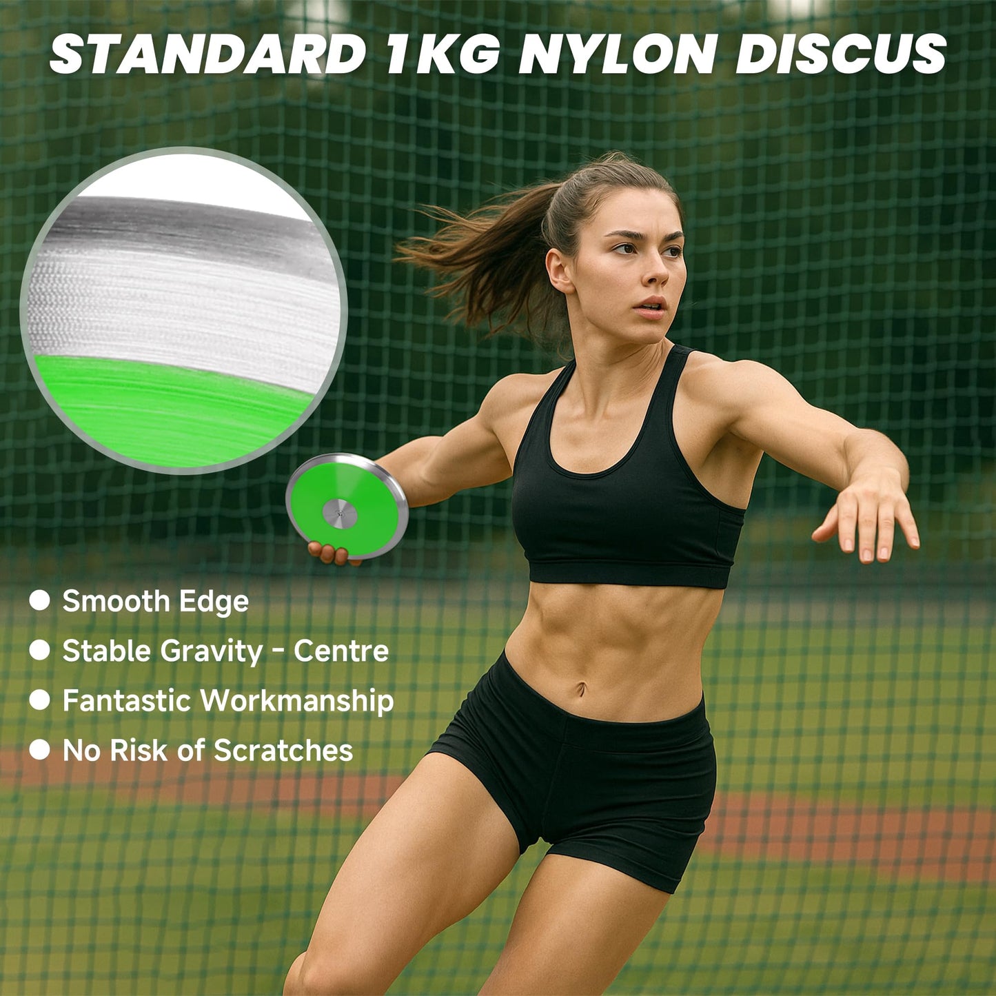 1 kg Sports Training Discus 2 Pcs for Girls Boys School Track and Field, 1kg Nylon Discus with Steel Rim and Center, Men Women Discuses Outdoor Practice Throwing (Green)