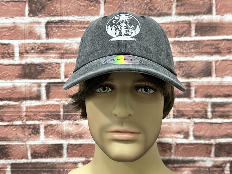ZKFE Embroidered Alien Under The Moon UFO Hat for Men Women, Washed Black Adjustable Cotton Embroidery Snapback Hat Baseball Cap