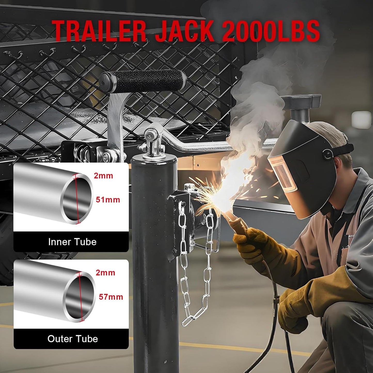 Big RED 2000 Lbs Capacity Weld-On Pipe Mount Swivel Trailer Jack - Durable & Reliable Performance