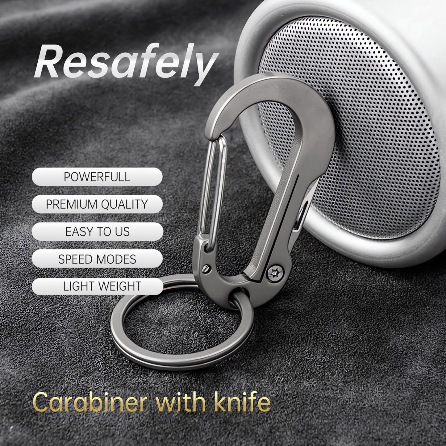 ResafeLy Titanium Carabiner Clip for Keys,Multifunctional EDC Keychain with Keyring,Backpack Accessory,Cool Gadget for Daily Use (02 Grey-Knife)