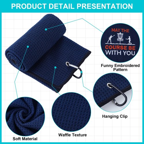 VitalCozy 4 Pcs Disc Golf Microfiber Towels with Carabiner Clip Embroidered Disc Golf Bag Towels Accessories for Men Women Sports Gift