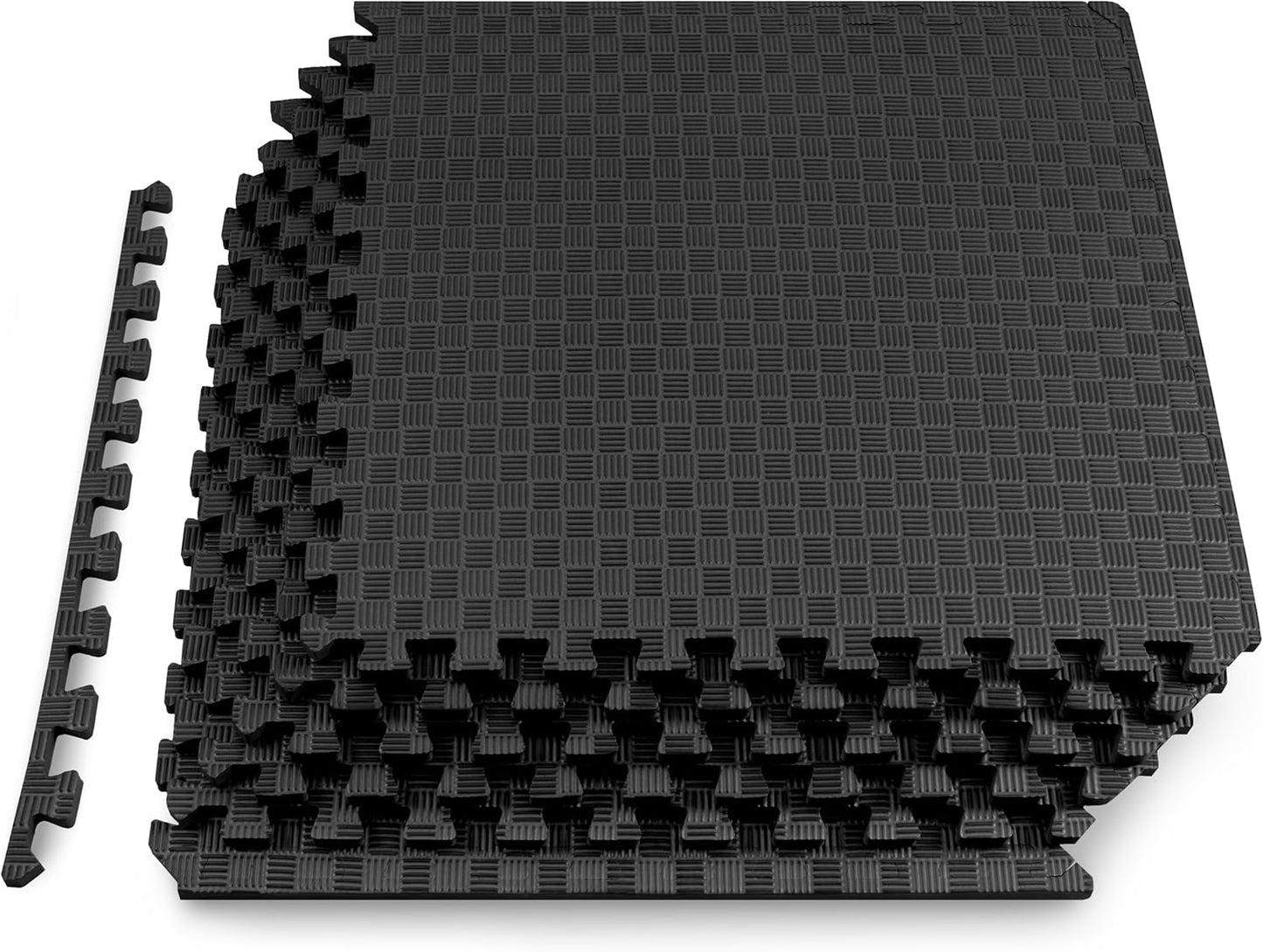 ProsourceFit Exercise Puzzle Mat - ½-Inch Checkered EVA Foam Tiles | Non-Slip, Shock Absorbing, Waterproof Gym Flooring - Black