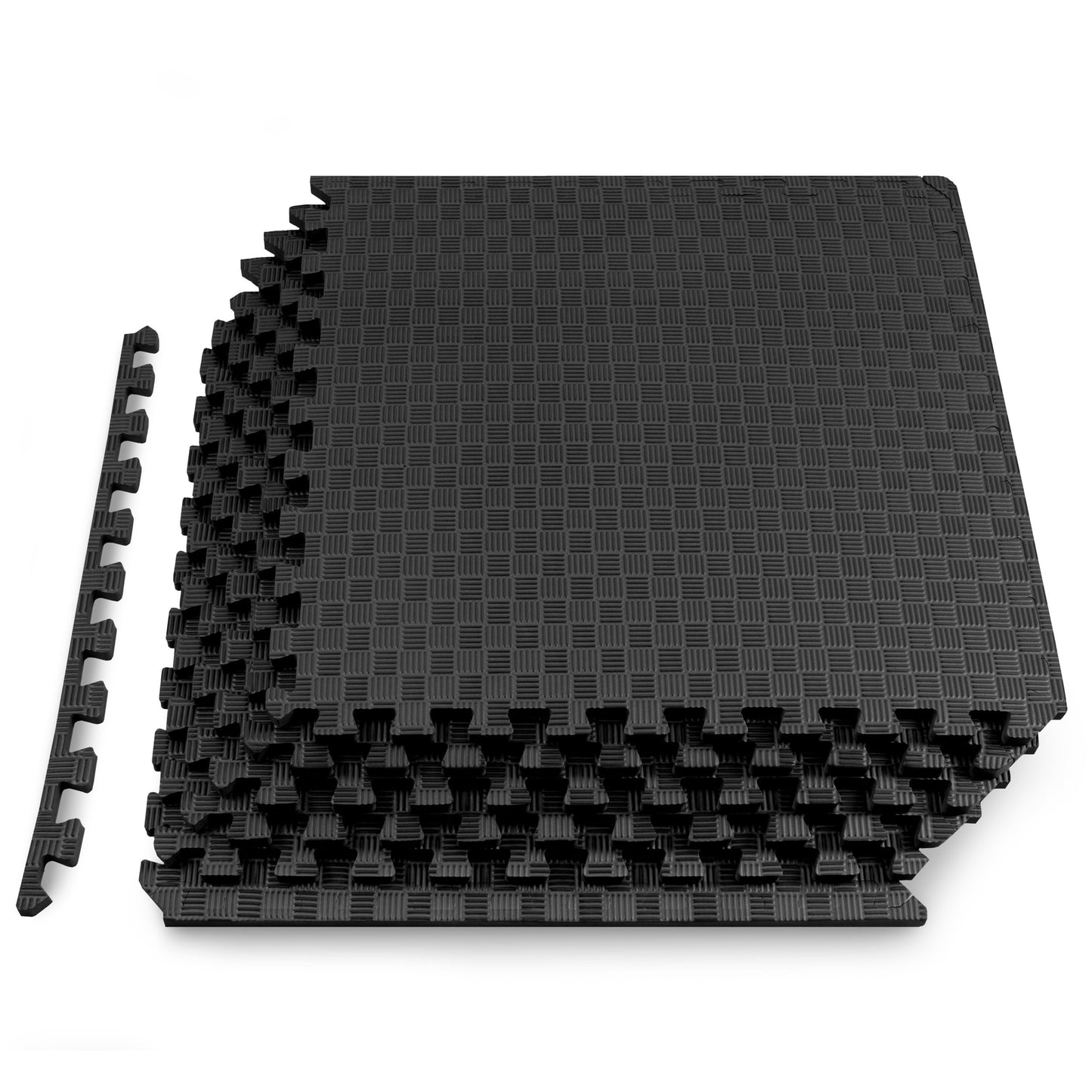 ProsourceFit Exercise Puzzle Mat ½-inch, Checkered EVA Foam Floor Tiles w/Non-Slip Texture, Interlocking Design for Adjustable Gym Surfaces, Shock Absorbing, Black, 24 Sq Ft - 6 Tiles