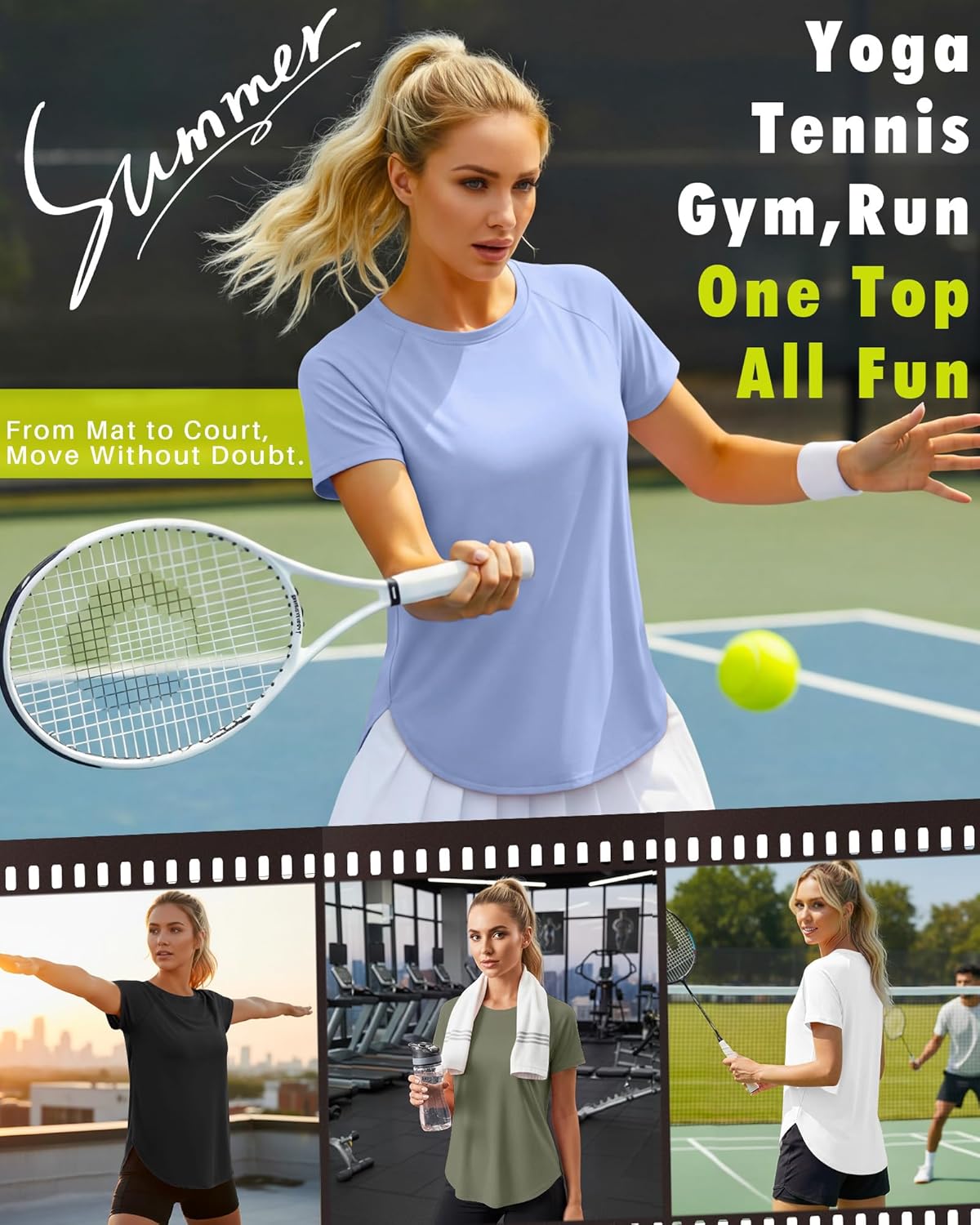 Skiennix Women's Workout Shirts - Quick Dry Athletic Tops | Short Sleeve Loose Fit Yoga Tees (4 Pack)