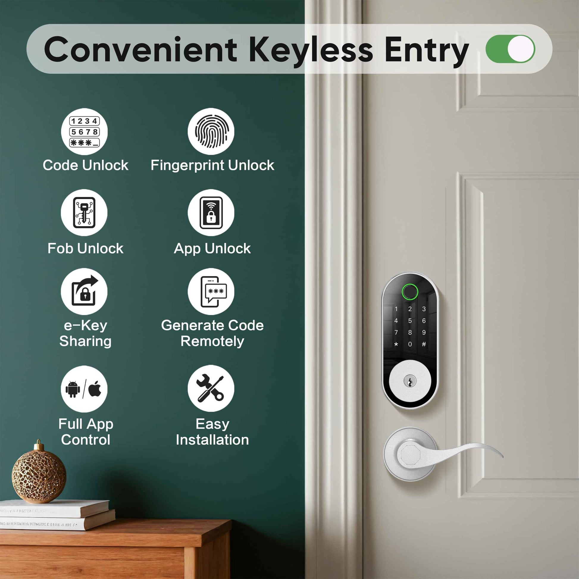 Smart Door-Lock Keyless-Entry Keypad Deadbolt: Dermum Electronic/Electric Door Lock with Code, App Control Digital Biometric Fingerprint Lock for Front, Interior, Exterior & Bedroom Doors (Silver)
