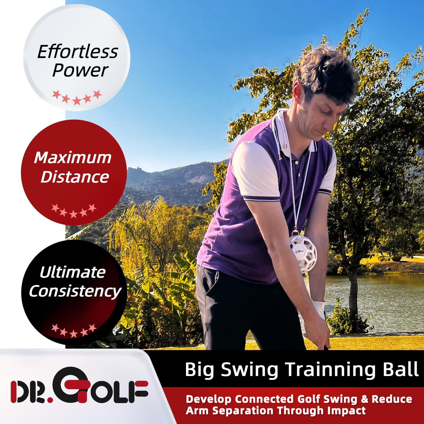Dr. Golf Big Swing Training Ball - Advanced Muscle Memory Trainer for Arm-Hand Synchronization, Develop Connected Golf Swing & Reduce Arm Separation Through Impact (White)
