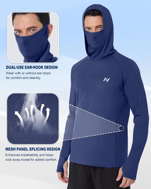 Isnowood Men's Fishing Sun Hoodie - UPF 50+ UV Protection Long Sleeve Shirt with Mask for Outdoor Activities