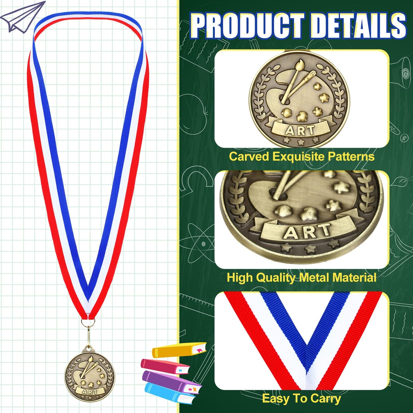 Quelay 30 Pcs 2'' Award Medals Bulk Gold Winner Medals with Neck Ribbons Metal Trophy Award Prize Gift for Tournaments, Competitions, Party, Kids and Adults(30 Pcs, Art)