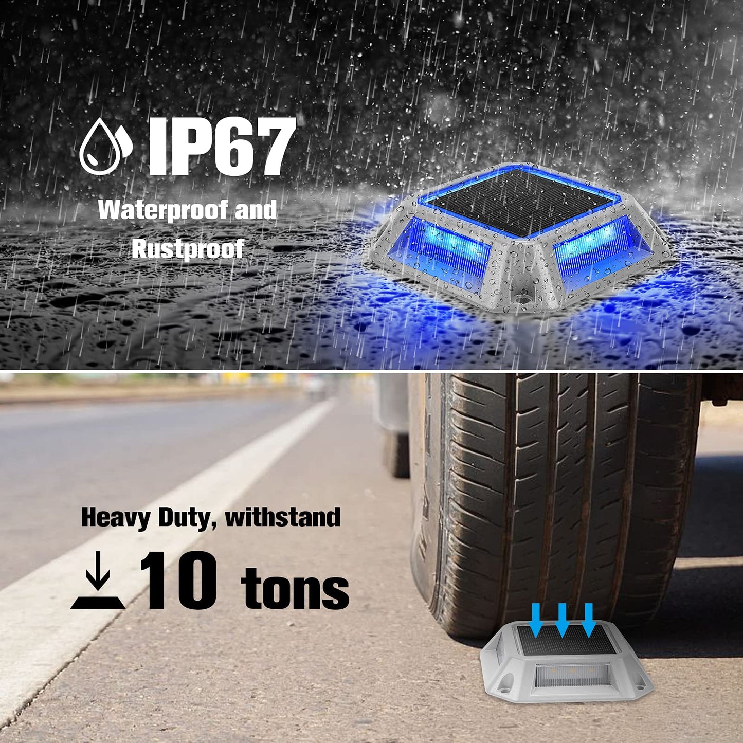 VOLISUN Solar Driveway Lights Dock Deck Lights 8-Pack,2 Colors in 1,Solar Powered 1200mAh Battery,Waterproof Outdoor Warning Step Light for Driveway Sidewalk(2 Colors Lighting,White/Blue)