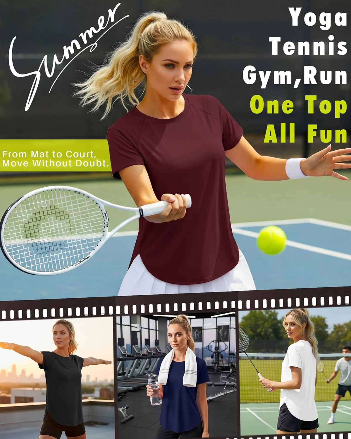 Skiennix Women's Workout Shirts - Quick Dry Raglan Athletic Tops | Short Sleeve Loose Fit Yoga Tees, 4 Pack