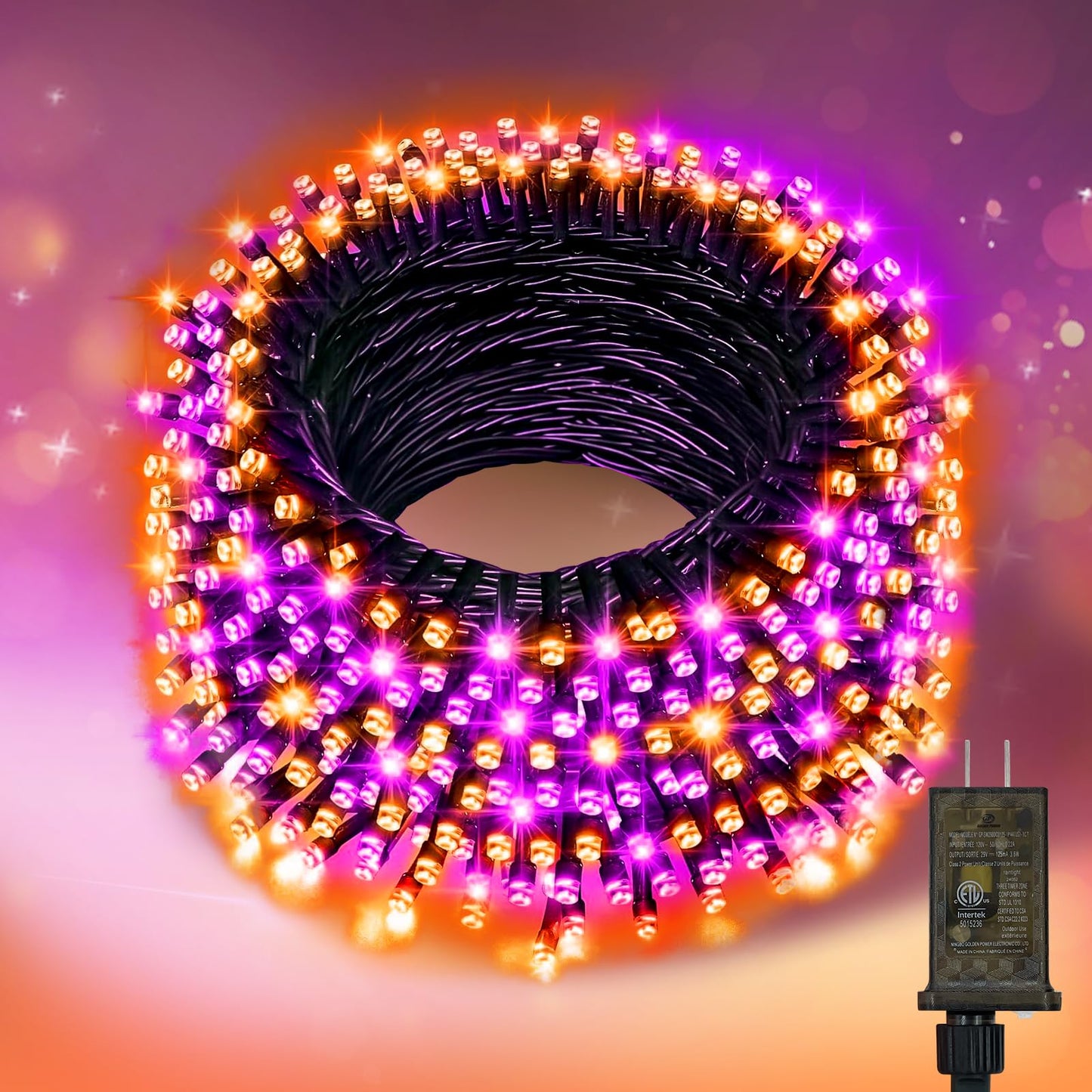 Nisocy 66FT LED String Lights Outdoor Waterproof – Purple Orange Fairy Lights with Plug, Connectable Christmas Tree Lights for Patio, Garden, Bedroom, Wedding, Party, Decor