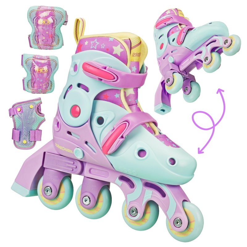 Roller Derby Switch Skates for Beginners, 2 in 1 Adjustable Skates Convert from Learn Mode to Inline Skates for Toddlers, Kids