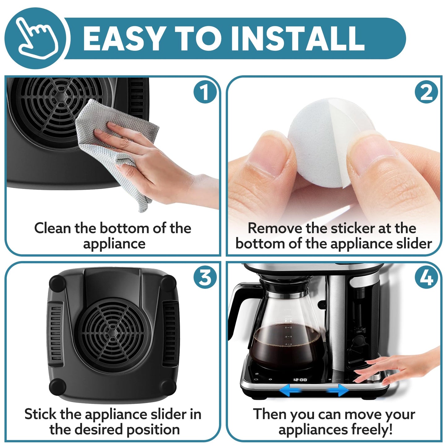 Appliance Sliders for Kitchen Black 24 PCS Self-Adhesive Small Kitchen Appliance Slider Hacks Easy to MovIing & Space Saving Must Have Gadgets Mixer Accessories for countertop