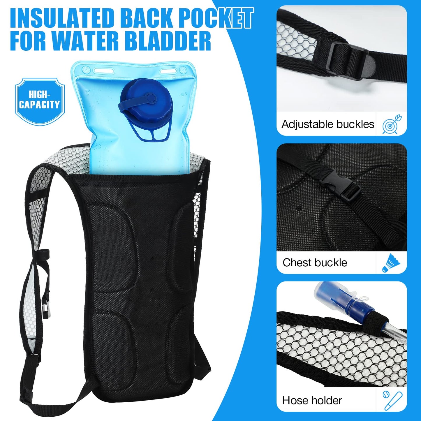 2 Pack Hydration Backpack Pack with 2l Water Bladder, Hydration Water Backpack with Hydration Bladder Hiking Running Cycling Biking Water Backpack for Men and Women (Blue, White)