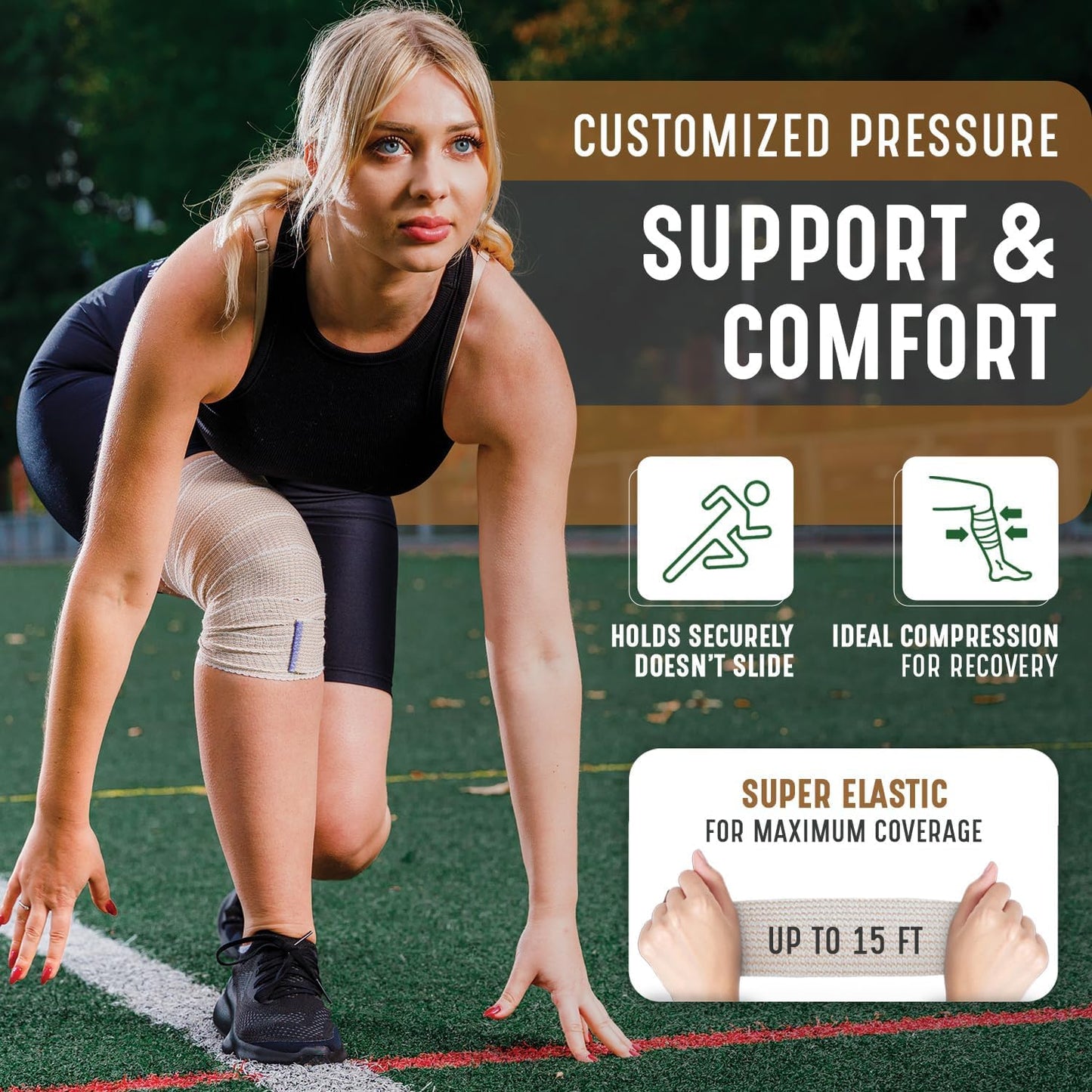 Premium Elastic Bandage Wrap (4” Wide, 2 Pack) - Nexskin Latex Free Athletic/Medical Compression Bandages Hook & Loop Fasteners at Both Ends - Lifetime Washable & Reusable Bandages