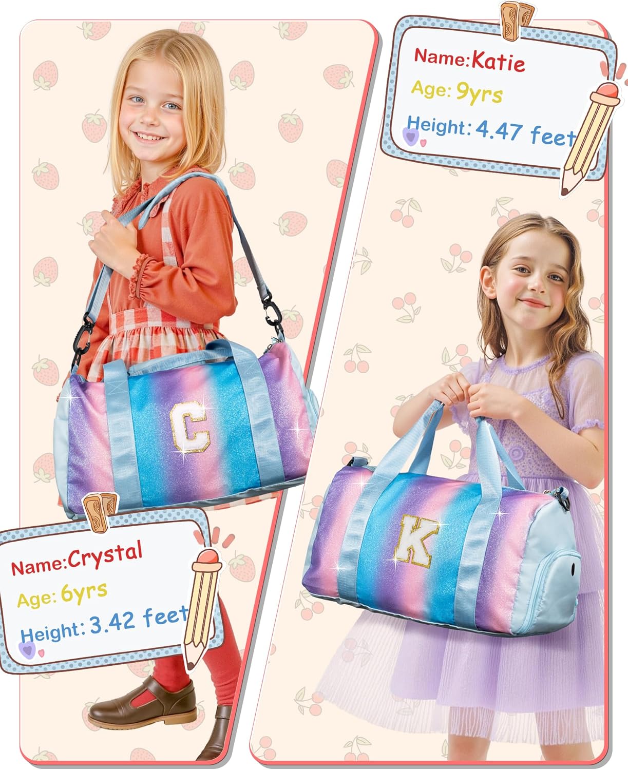 Skiennix Girls Gym Bag - Personalized Weekender Tote with Shoe Compartment & Makeup Pouch | Ideal Graduation Gift for Kids (Letter K)
