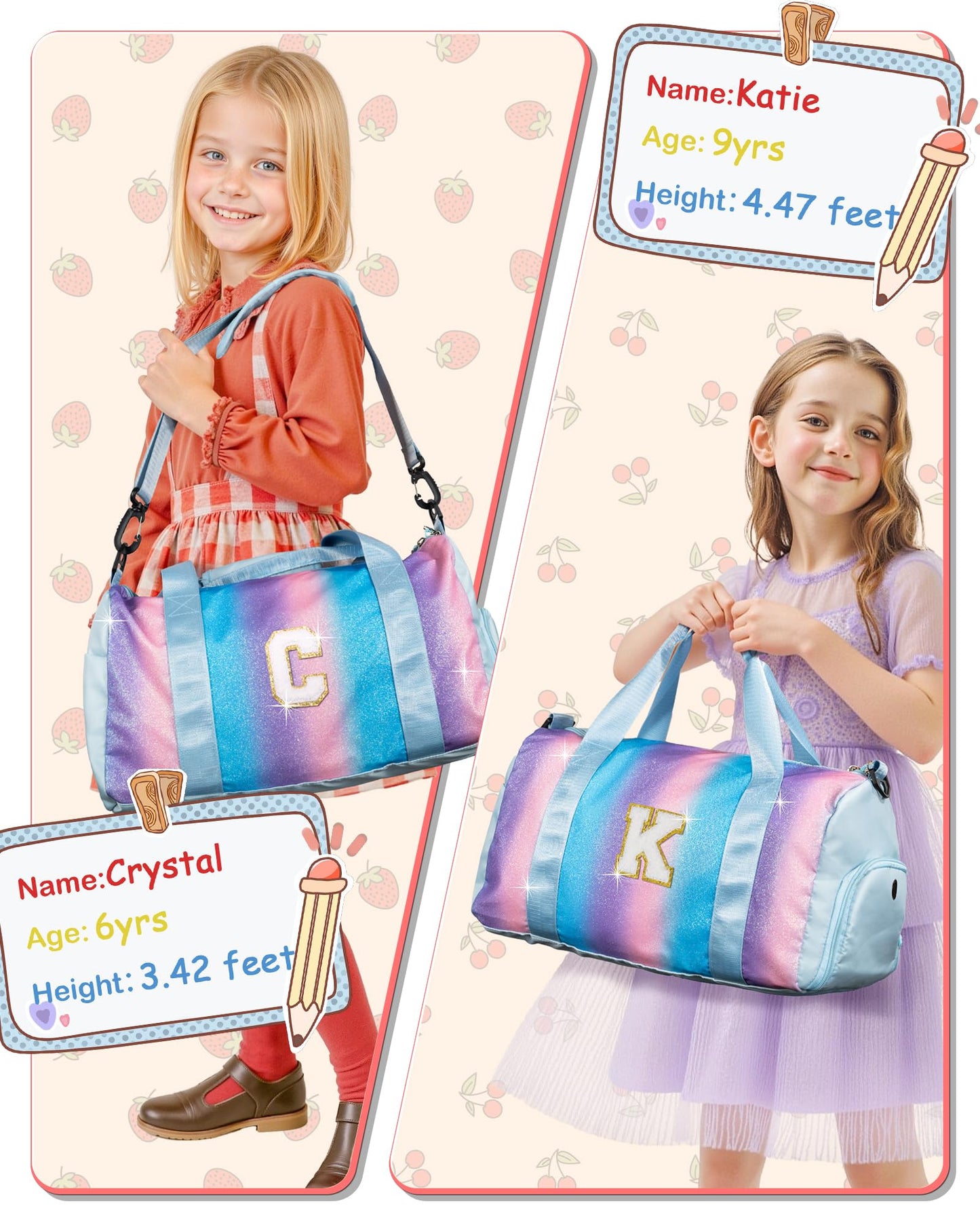 Vogewood Birthday Gifts for 3 4 5 6 7 8 9 10 11 12 Year Old Girls-Girl Gym Bag with Shoe Compartment, Kid Personalized Weekender Overnight Bags, Initial Travel Tote with Makeup Pouch (Letter B)