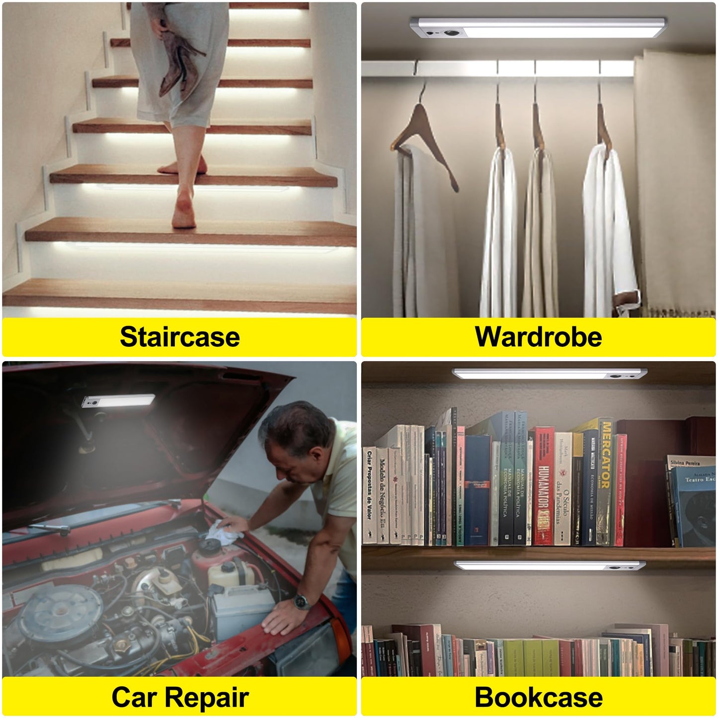 VK Under Cabinet Lights,37 LED Motion Sensor Light Indoor,Magnetic Dimmable Rechargeable Battery Under Counter Lights Wireless,Closet Lighting for Kitchen,Wardrobe,Stairs,White-2pack,8.85inch