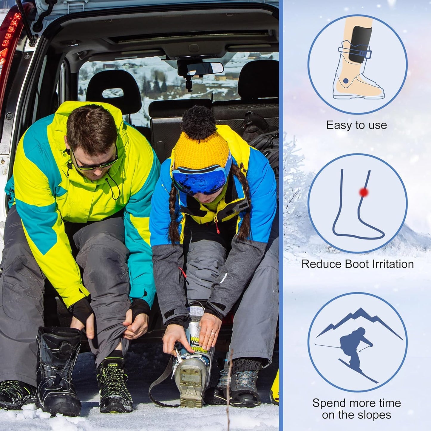 Skiennix Snowboard Shin Pads - Thickened Foam Protection | Cuttable 6.5x5 Inch Shin Guards (2/4 Pcs)