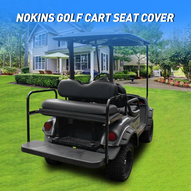 NOKINS Golf Cart Waterproof Rear Seat Covers,Smooth and Simple,No Stapler Required, Fits EZGO, Club Car, Yamaha Vinyl Replacement Seat Cover, Black