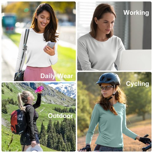 HovSiyla 5 Pack Women Long Sleeve Shirts Running UV Rash Guard Casual Tops Sun Protection Workout Hiking T Shirts for Women Black White Dark-Green Lime Dark-Pink Large