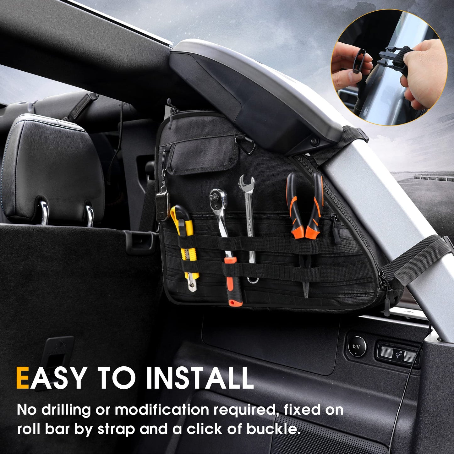 BESTAOO Roll Bar Storage Bag Cargo Cage for Ford Bronco 2021 2022 2023 2024 2025 2026 4 Door Accessories with Multi-Pockets Organizers & Cargo Bag Saddlebag Tool Kit