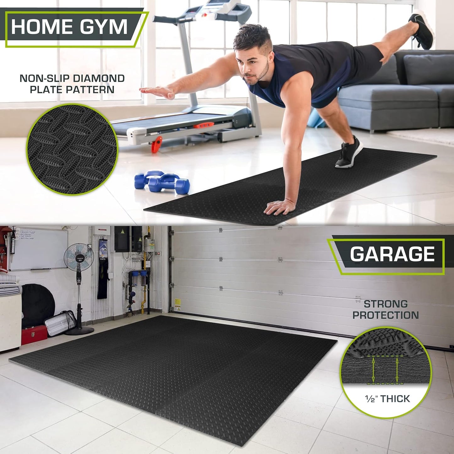 ProsourceFit Puzzle Exercise Mat - Water-Resistant EVA Foam Tiles for Home Gym | Black, 24" x 24" - 48 Sq Ft (12 Tiles)
