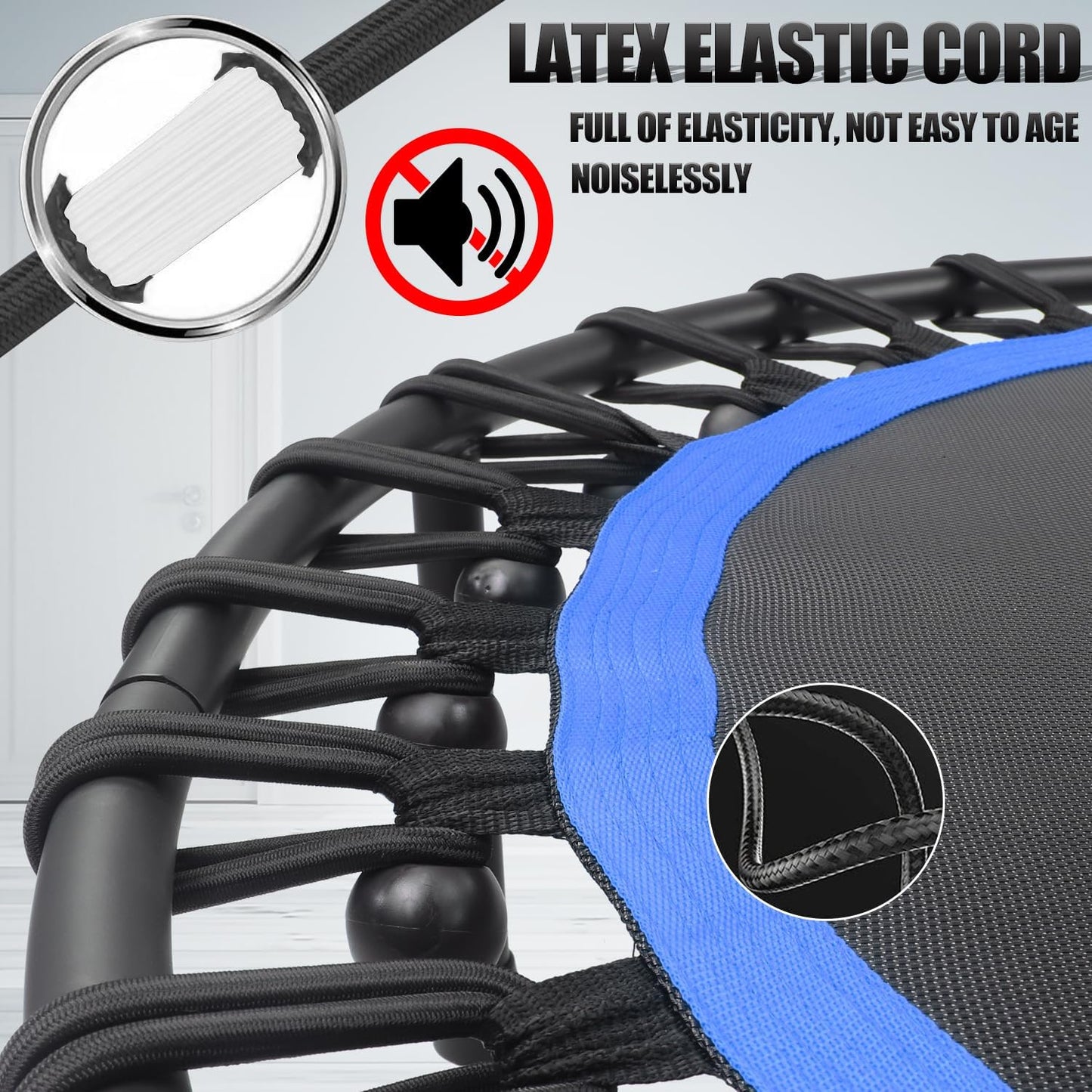 Newan Silent Mini Trampoline - 40"-48" Bungee Rebounder for Cardio Workouts | Max Weight 330lbs