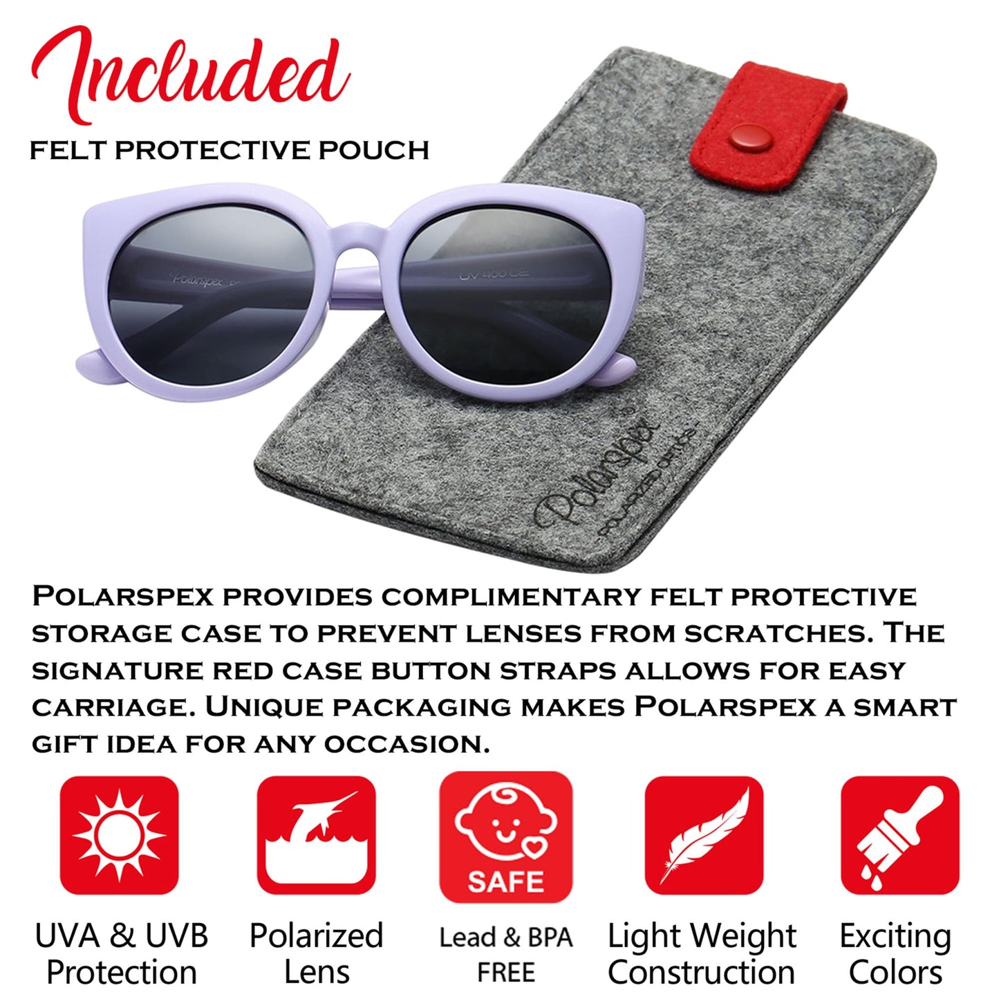PolarSpex Toddler Sunglasses – Polarized UV Protection Cat Eye Sunglasses with Unbreakable Frame for Girls Age 2-8