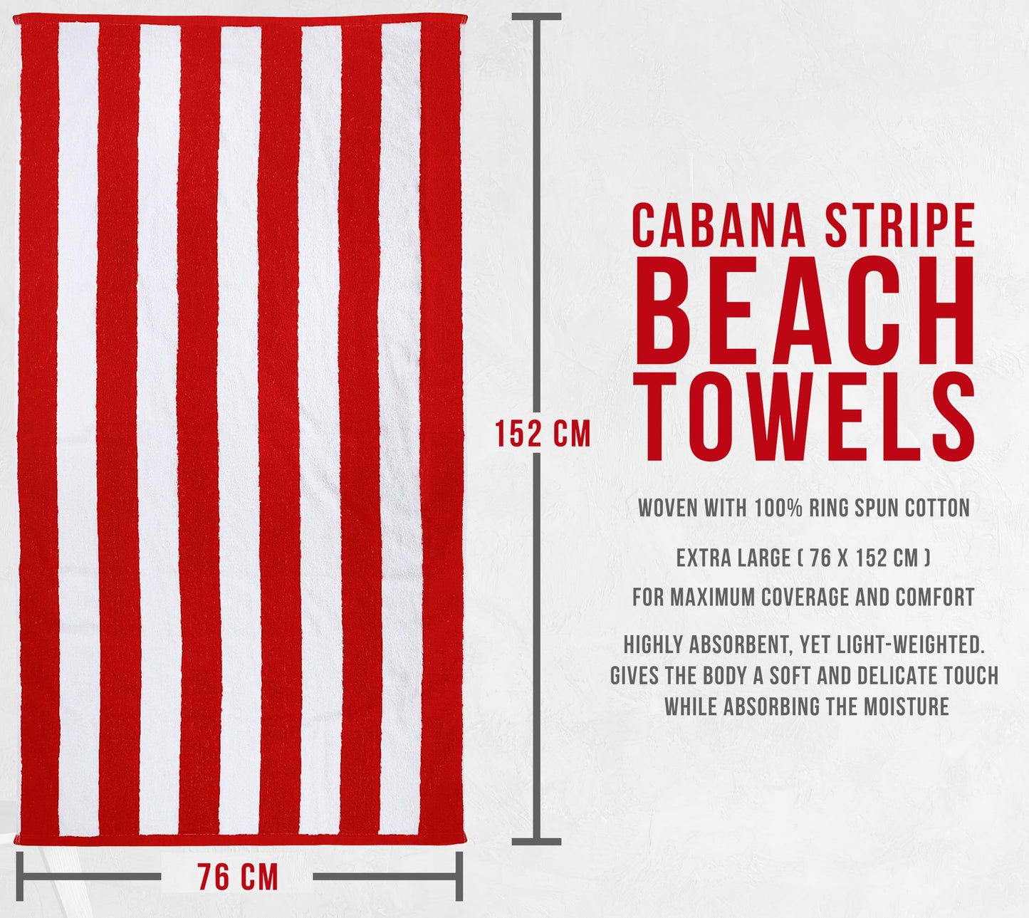 Utopia Towels Cabana Stripe Beach Towel, Oversized 100% Ringspun Cotton Pool Towels, Highly Absorbent Bath Towels for Beach (Red, Navy, Grey & Plum, 30X60 Inch - 4 Pack)