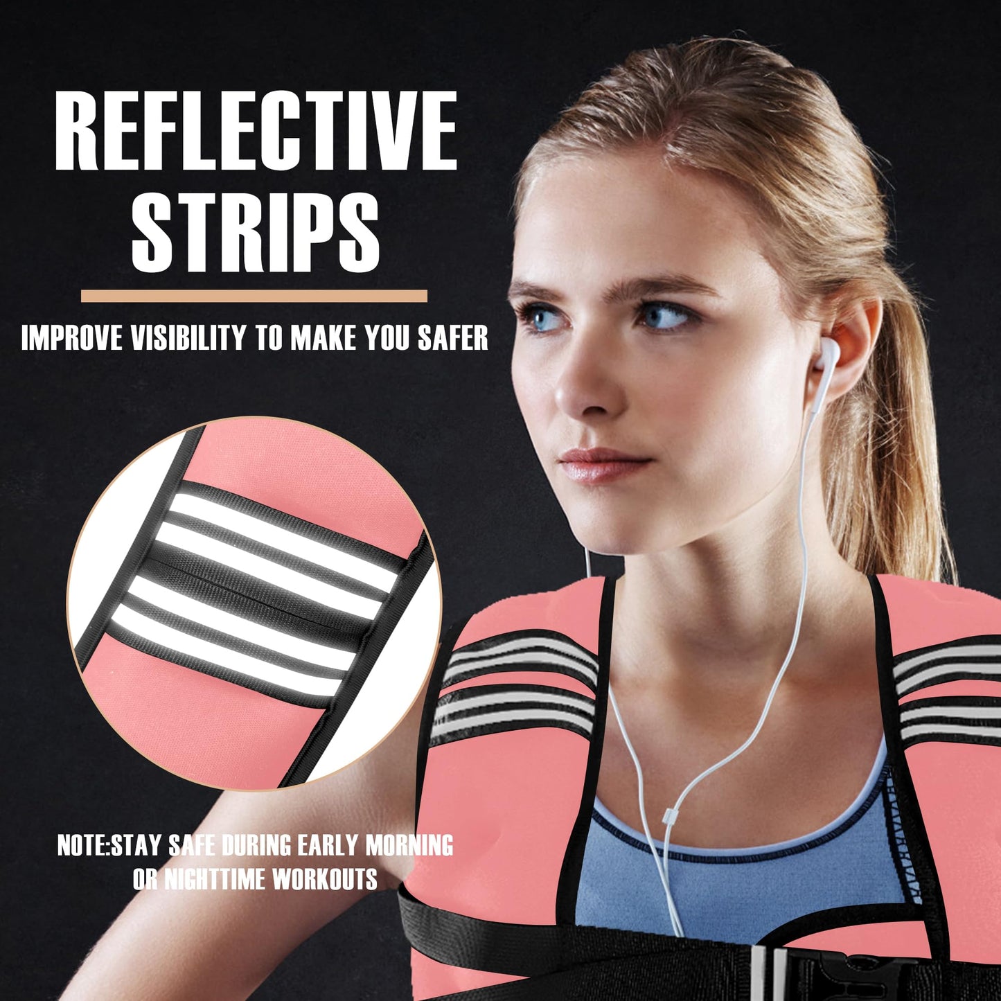 NATURELUX Weighted Vest with Reflective Stripe and Adjustable Buckle Straps, Pastel Pink, 5 lbs