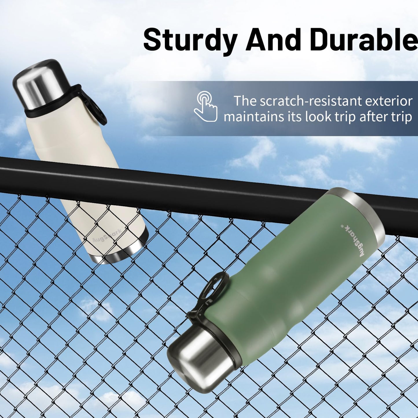 Augshark 20oz Stainless Steel Insulated Water Bottle Travel Coffee Cup with Lid Leak Proof Metal Water Bottle for Hot and Cold Drink Water Flask(Green)