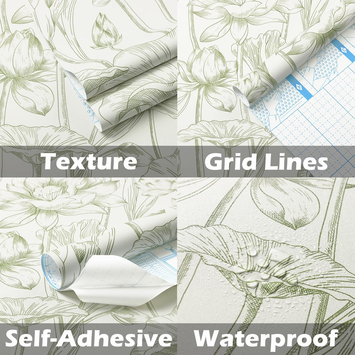 Vinjiasin Peel and Stick Wallpaper Green Floral Contact Paper Boho Modern Lotus Wall Paper for Bedroom Bathroom Living Room Self Adhesive Removable Flower Leaf 17.3"x 78.7"