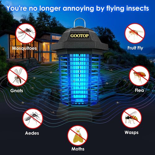 GOOTOP Bug Zapper - Electric Mosquito Killer with 4200V Power | Indoor/Outdoor Use, Black ABS Plastic