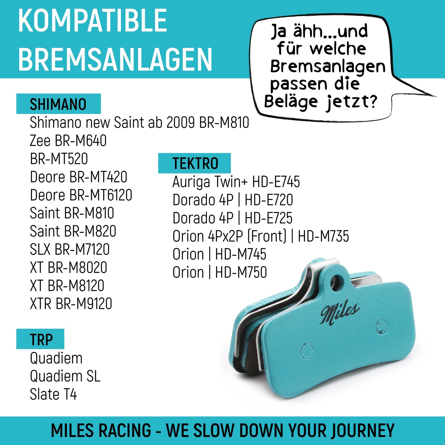 Miles Racing - Disc Brake Pads - Semi Metallic - Shimano XT BR-M8020, XT BR-M8120, XTR BR-M9120 (MI-MET-25)