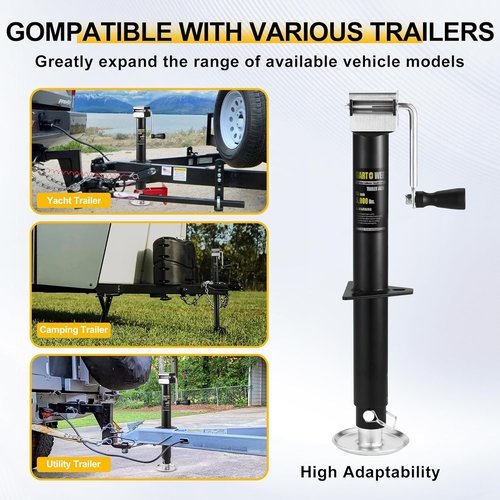 5000 lbs A-Frame Trailer Jack - Heavy Duty Side Wind Design with 15" Vertical Travel & Adjustable Drop Leg