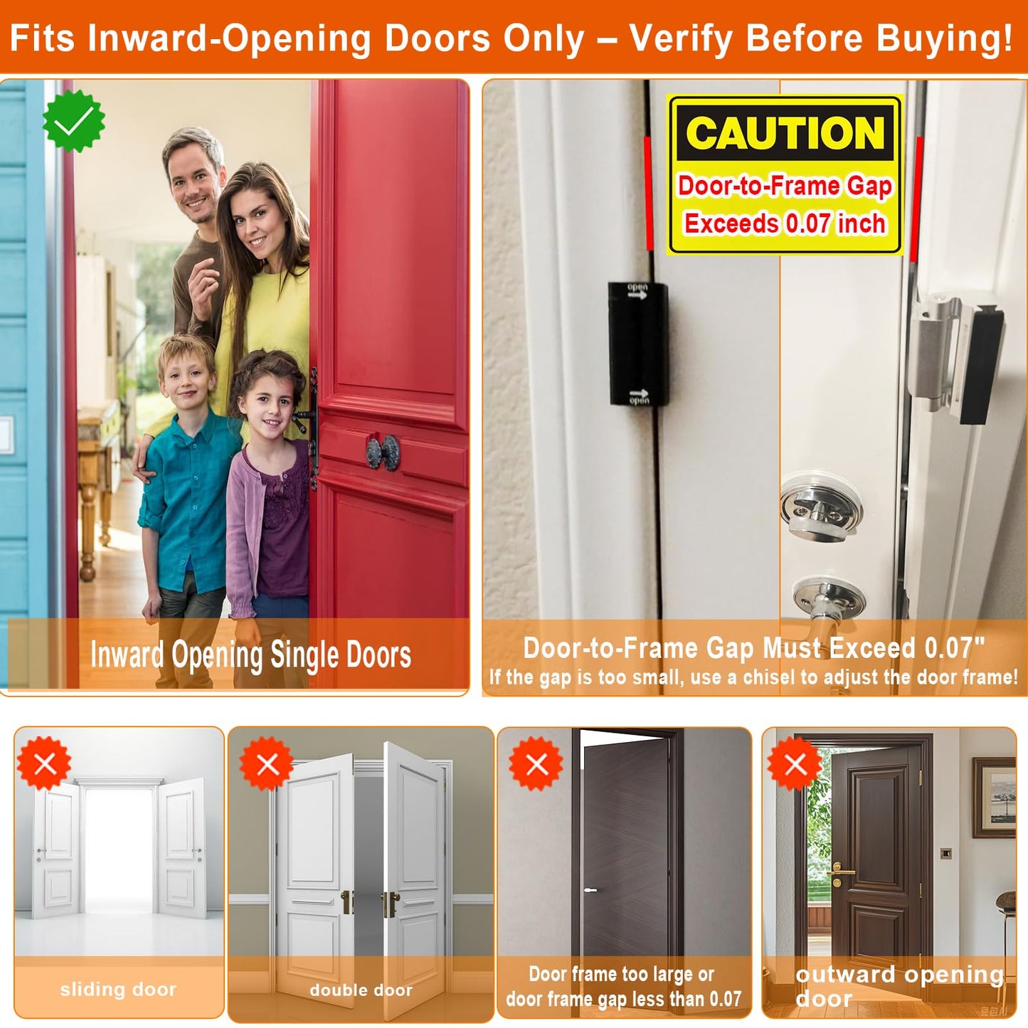 Home Security Door Reinforcement Lock, Upgraded Front Door Locks for Kids Safety Withstand 800 lbs, Child Proof Door Lock, Extra Door Lock from Inside Prevent Unauthorized Entry (2 Pack, Black)