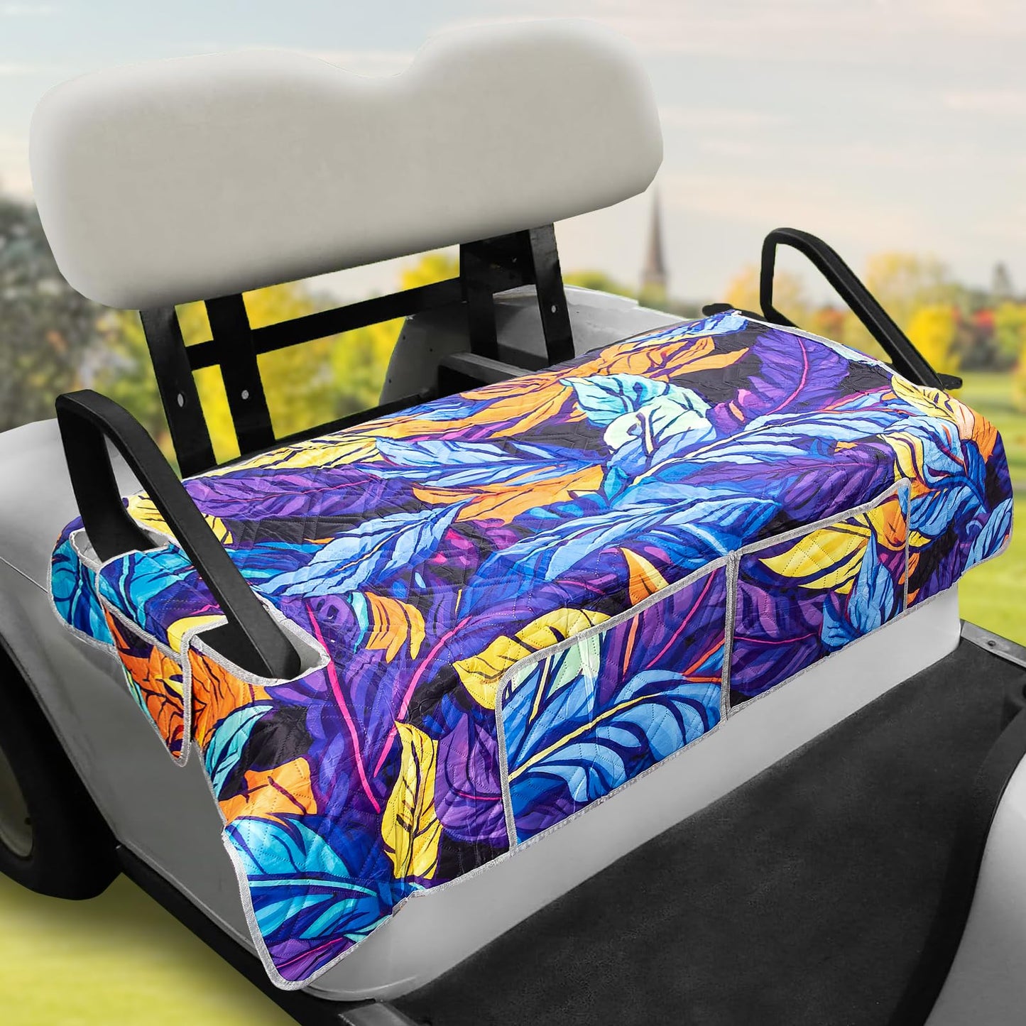 Golf Cart Seat Covers,Nonskid Bottom Golf Cart Seat Towel Blanket with 2 Front Pockets,Short Plush Surface, Soft and Comfortable,Fits for EZGO, Yamaha, Club Car and More 2 Person Seats Golf Carts