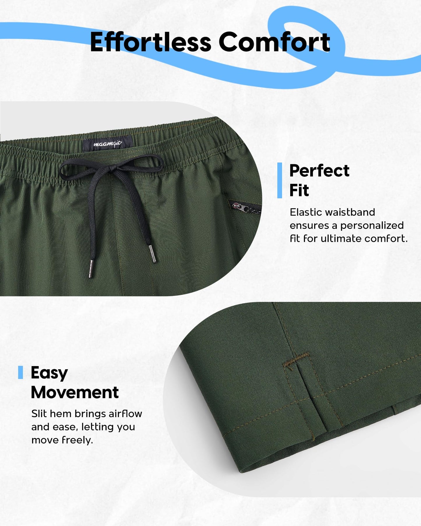 maamgic Mens Swim Trunks 9" Unlined Quick Dry Board Shorts with Zipper Pockets, 4-Way Stretch Bathing Suits for Beach, Vacation, Cruise，Military Green Large