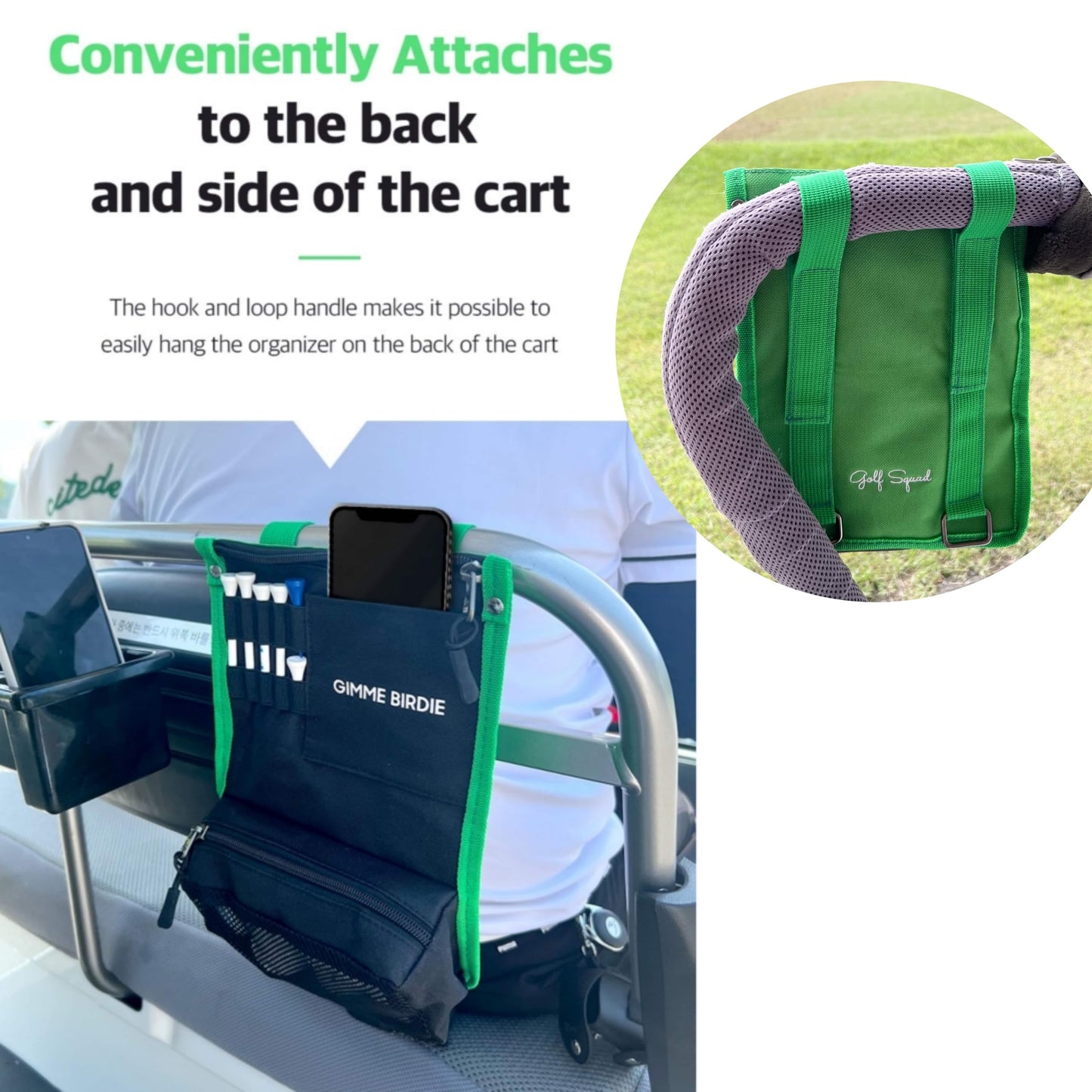 mahalo squad Cart Hanging Golf Bag Organizer, Gifts for Men & Women, Club Accessories Holder for Ball, Tee, Valuables, Glove, Marker Set, Divot Tool, Small Shag Pouch with Zipper Case