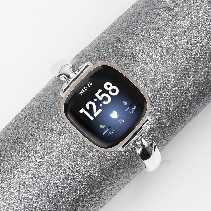 Mtozon Metal Bands Compatible with Fitbit Sense 2/Sense/Versa 4/Versa 3, Bracelet Replacement Wristband for Women, Silver