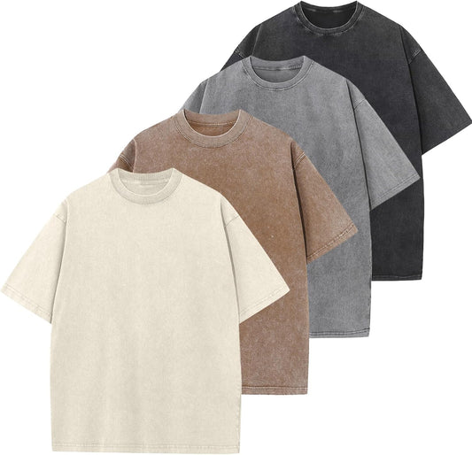 Skiennix Men's Oversized Cotton T-Shirt - Vintage Washed Casual Tee | Unisex Short Sleeve