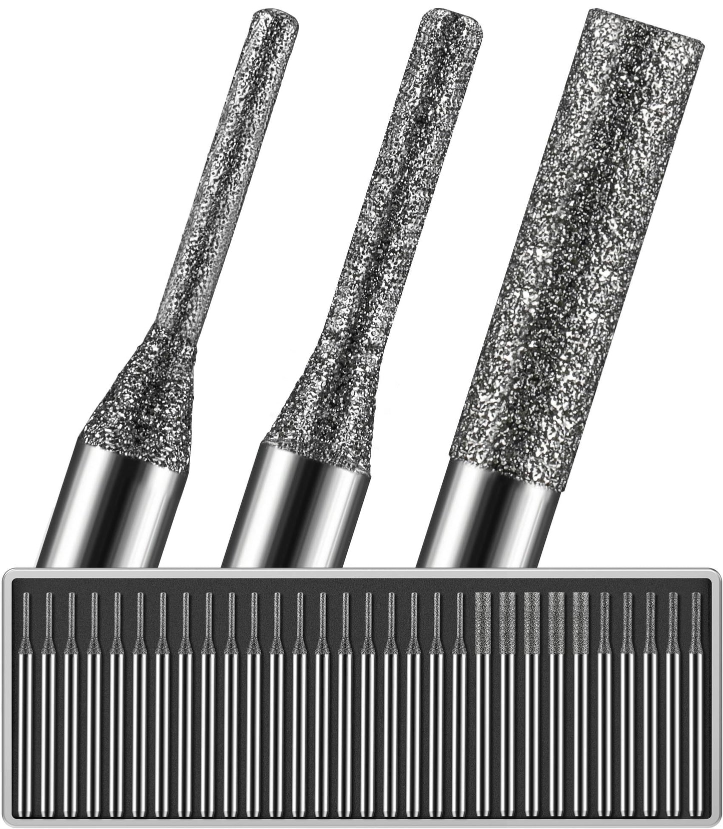 30Pcs 1mm/20Pcs, 2mm/5Pcs, 3mm/5Pcs, 150-Grit Diamond Drill Bits 1/8 Shank Compatible with Dremel for Drilling Grinding Glass Stone Jewelry Metal Diamond Tip