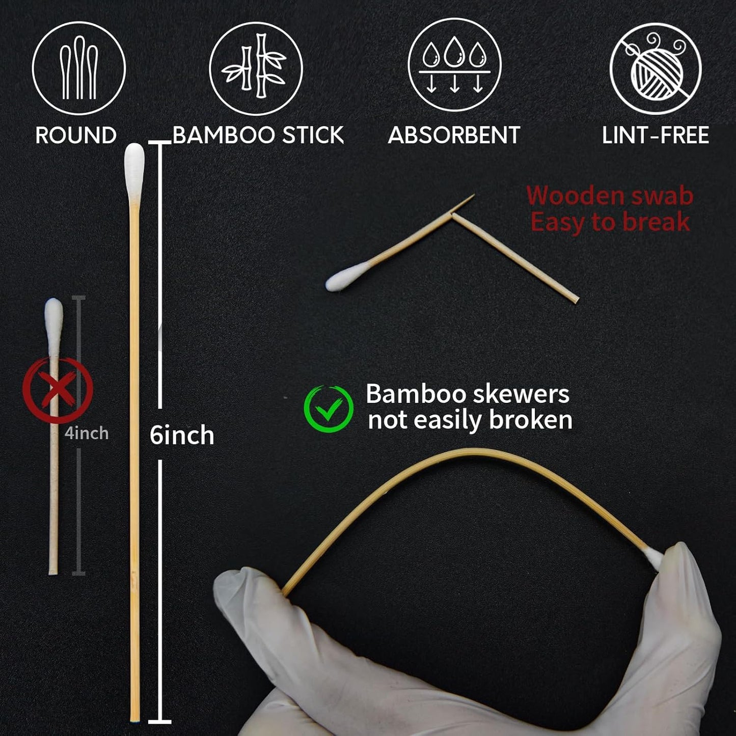 PINGMIC Gun Cleaning Supplies - Lint-Free Cotton Swabs & Patches Set for All Caliber Firearms, 6" Swabs