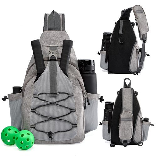 Foresee PickleballBag Men's Women's Pickleball BackpackTennisRacketballSlingBagPaddle BagLarge CapacitySafety Pocket withWaterBottleHolder (gray)