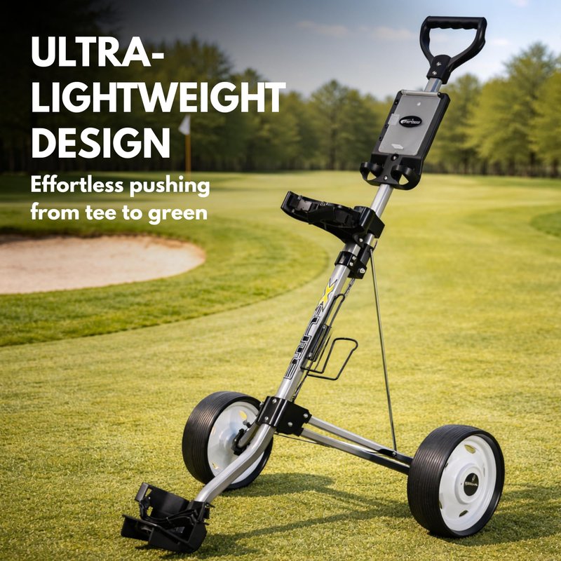 Precise X-Lite 2-Wheel Golf Push Cart – Ultra-Lightweight & Compact Folding Golf Trolley, Ergonomic Handle, Smooth-Rolling Wheels, Built-in Scorecard & Ball Holder