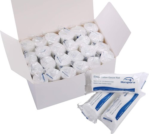 Hospora Medical Elastic Cotton Gauze Roll - 4 Inch Conforming Stretch for First Aid | 24 Individual Packs